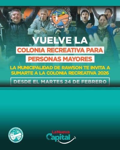 Imagen del carrusel que muestra la noticia o novedad INSCRIPCIONES ABIERTAS PARA LA CUARTA EDICIÓN DE LA COLONIA RECREATIVA DE PERSONAS MAYORES DE RAWSON